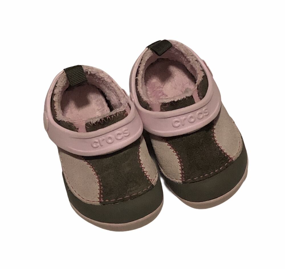 Crocs Pink Brown Lined infant size 4